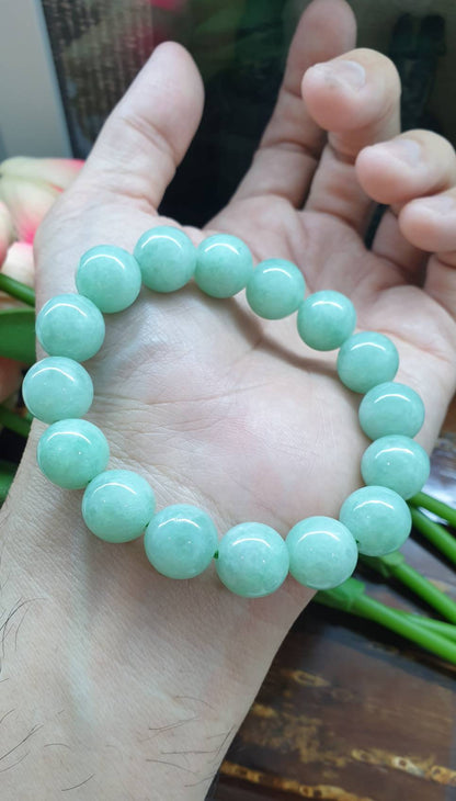 Apple Green Jadeite Bracelet with 12.5mm Beads - Type A Natural Jadeite