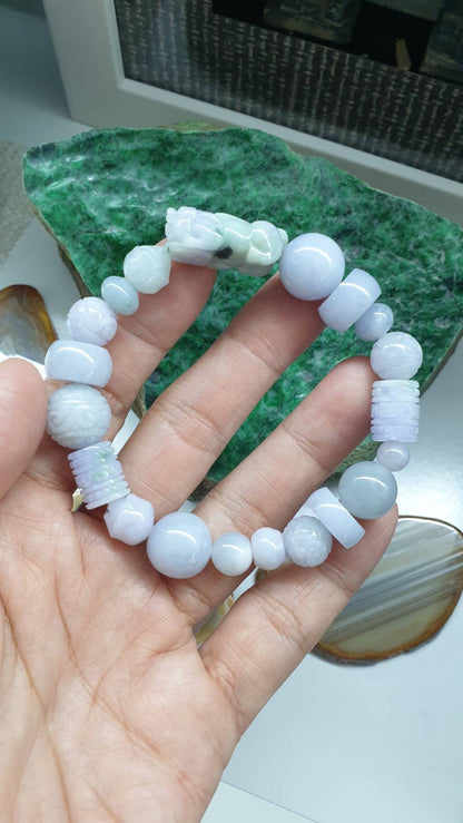Natural Lavender Jade Pixiu  17cm Bracelet Signature Style Type A Jadeite