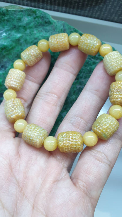 Honey Jade Bracelet 18cm Alternating Type A Beads Myanmar Natural Jadeite