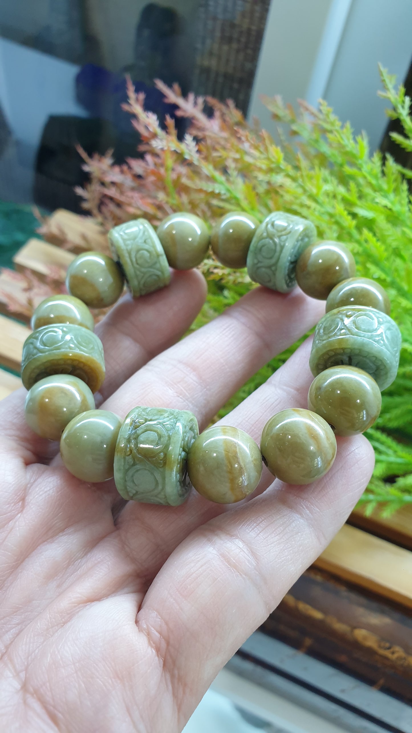 Natural Golden Green Jade Ru Yi Bracelet 17cm Type A Myanmar Jadeite