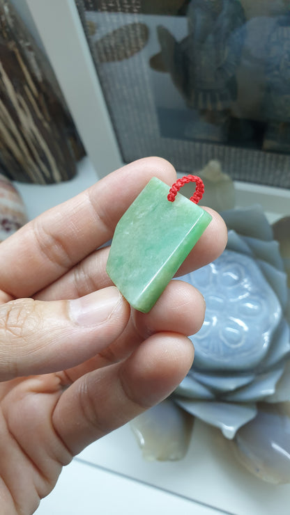 Jade Dog Tag Pendant (Freeform) | Fei Cui - Type A Jadeite | Lucky Red Thread
