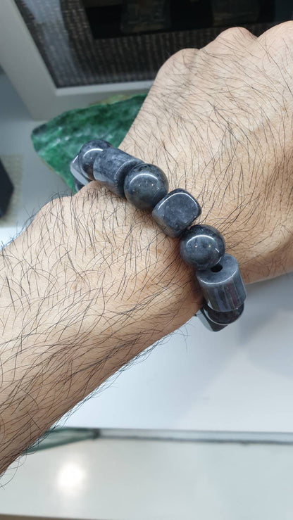 Avant Garde Jade Bracelet 17cm Elegant Marbled Black Type A Myanmar Jadeite