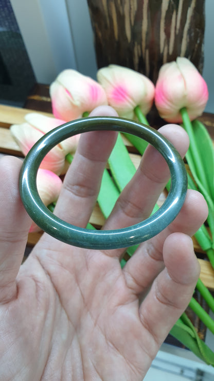 Honey Blue Jade Cylindrical Slim Bangle S54 Type A Natural Jadeite TwoTone