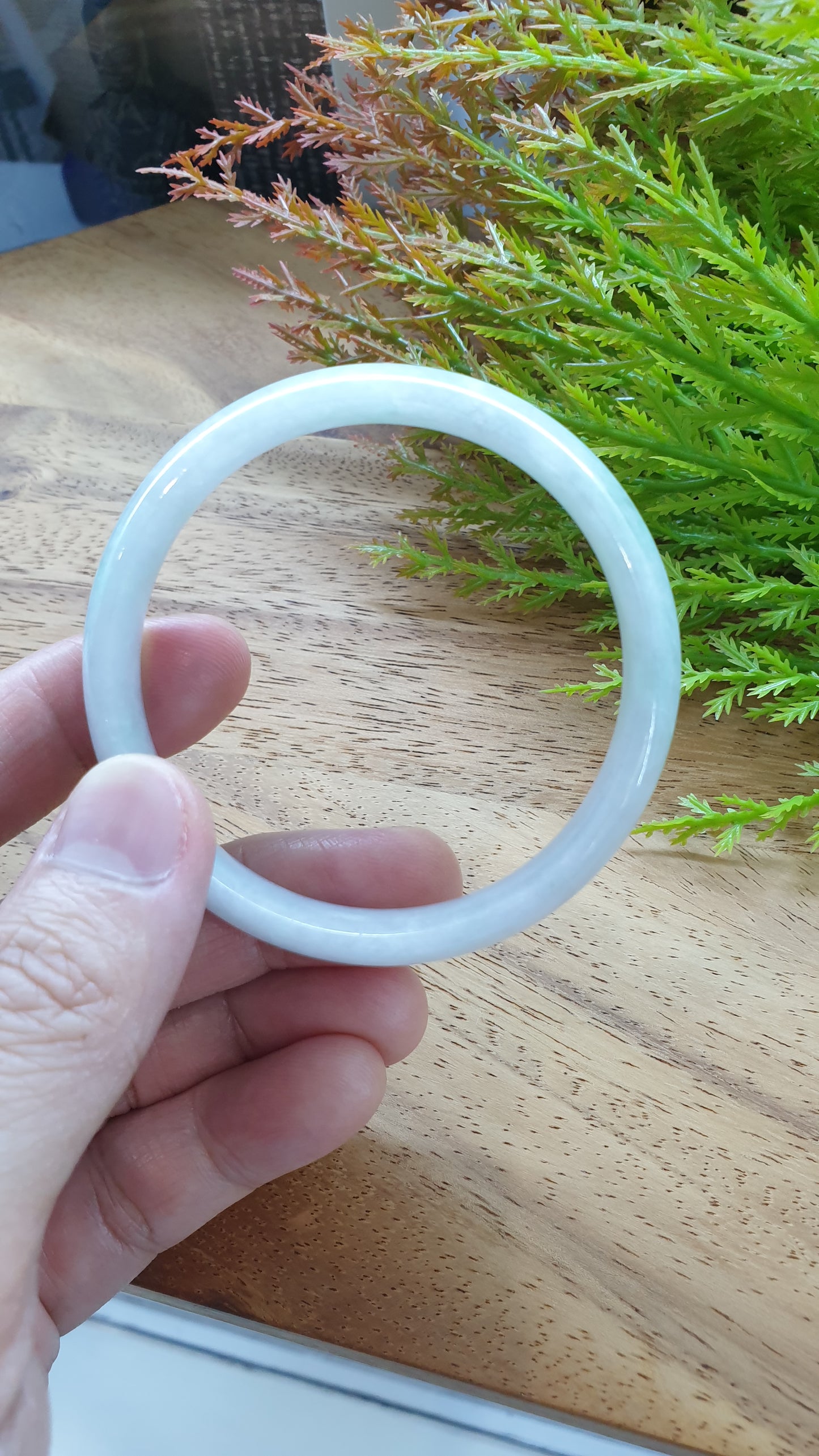 White Jade Bangle S57.5 Type A Myanmar Jadeite Natural Subtle Green Tone