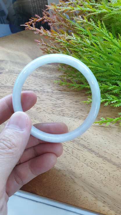 White Jade Bangle S57.5 Type A Myanmar Jadeite Natural Subtle Green Tone