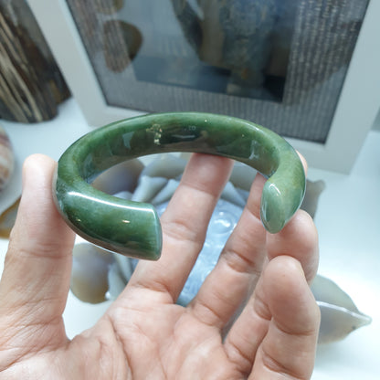 Jade Cuff Bangle Size 58 - 59 Type A - Natural Leaf Green Jadeite