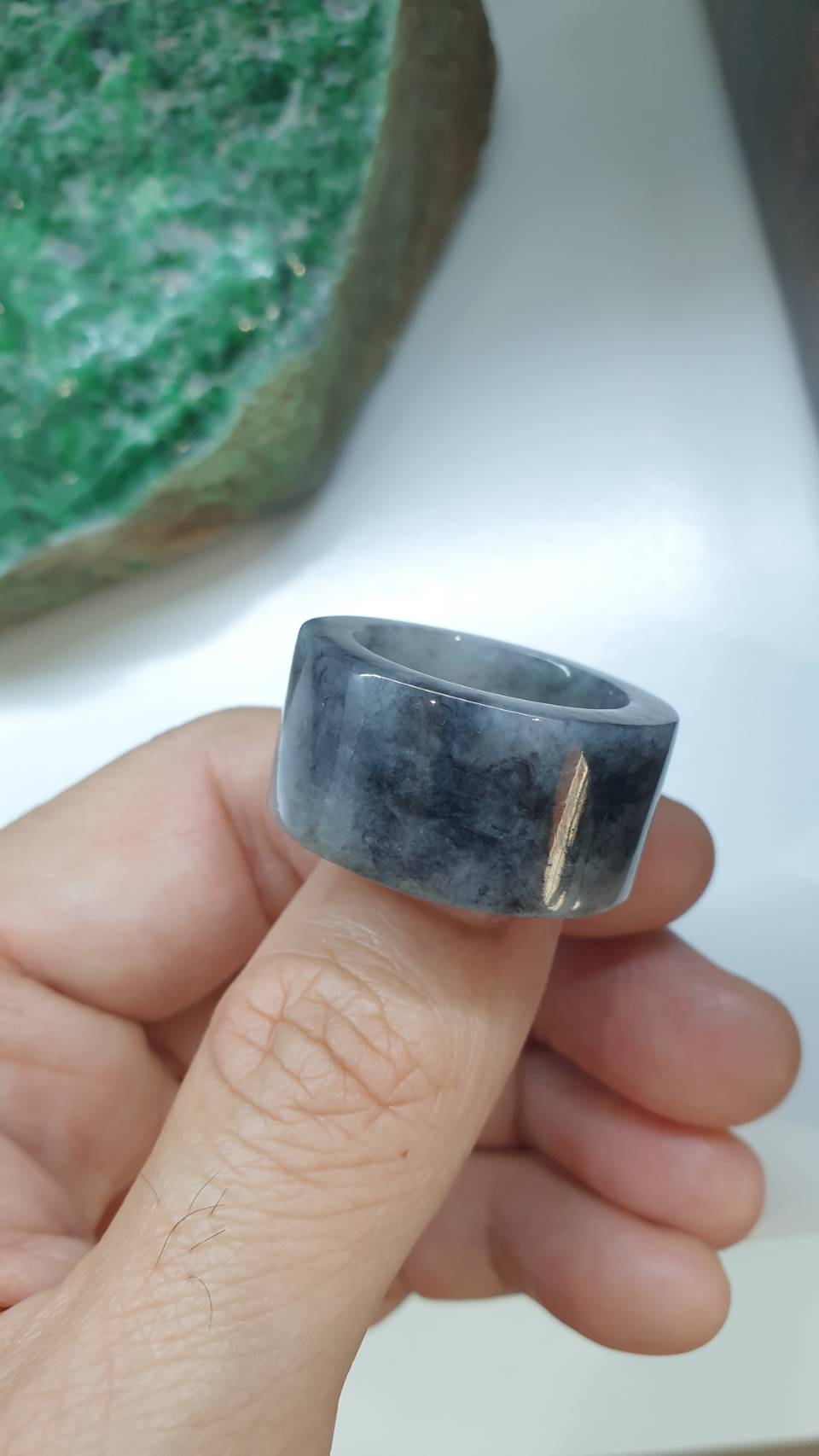 Jade Archer's Ring 11.5US Natural Gray Type A Myanmar Jadeite