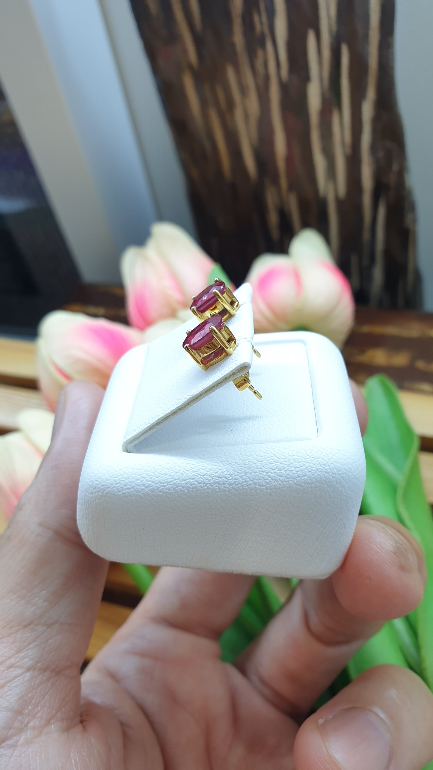 14K Gold Ruby Stud Earrings Natural Gemstones and Solid Gold