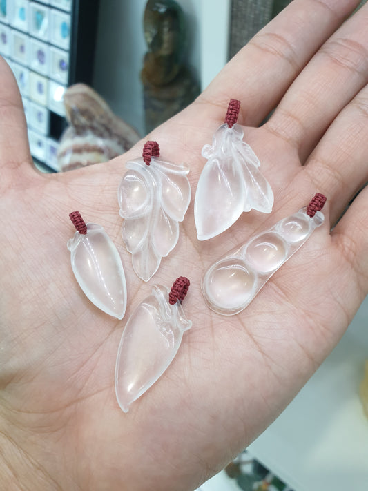 Quartz Lucky Charm Pendant | Natural Clear Quartz | Handwoven Thread Bail