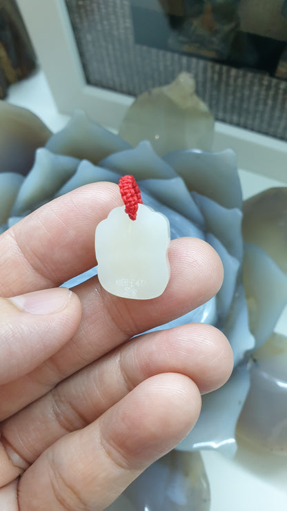 24K Gold Maneki-neko Pendant |(4D Printed / Coated) | Natural Hetian Jade | Lucky Red Thread