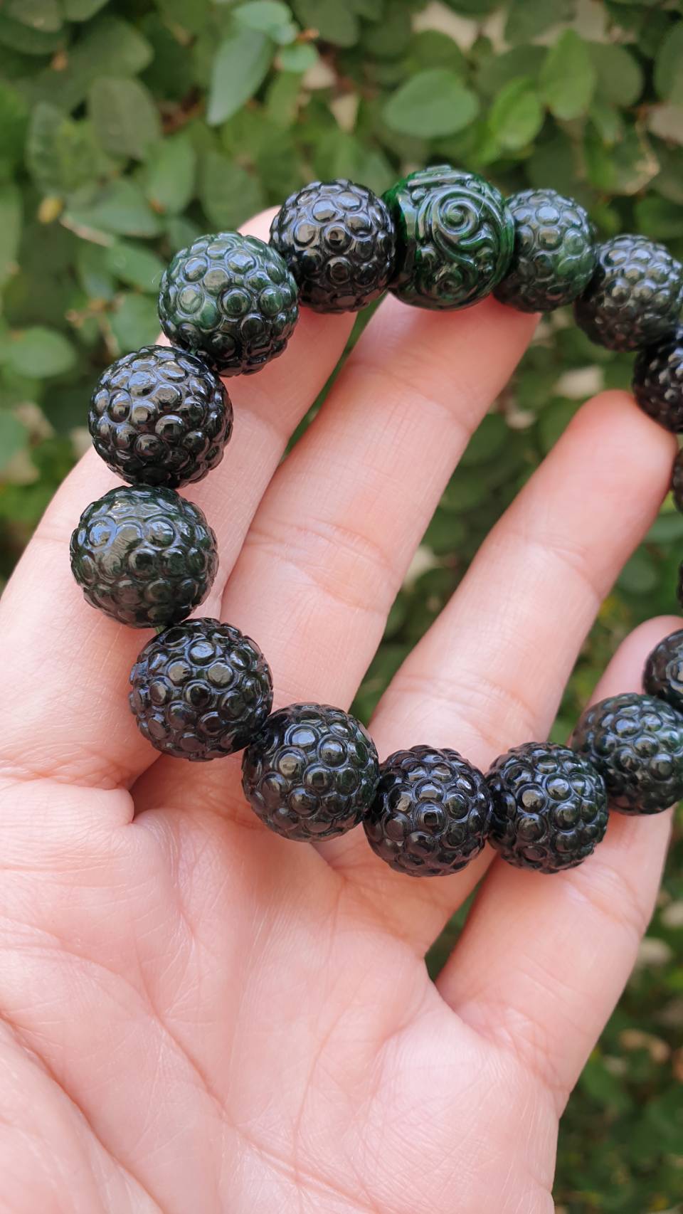Ru Yi on Bodhi Beads Bracelet 18cm Black Green Fei Cui Myanmar Jadeite