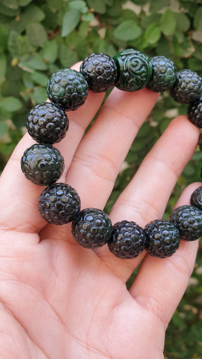 Ru Yi on Bodhi Beads Bracelet 18cm Black Green Fei Cui Myanmar Jadeite
