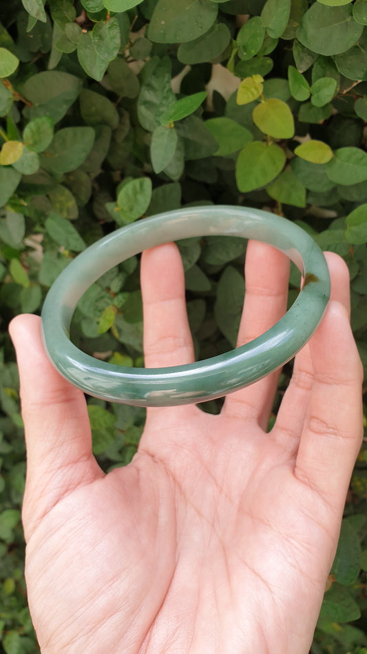 Plus Size Smoky Green Jade Bangle S79 Type A Natural Myanmar Jadeite Vintage Bracelet