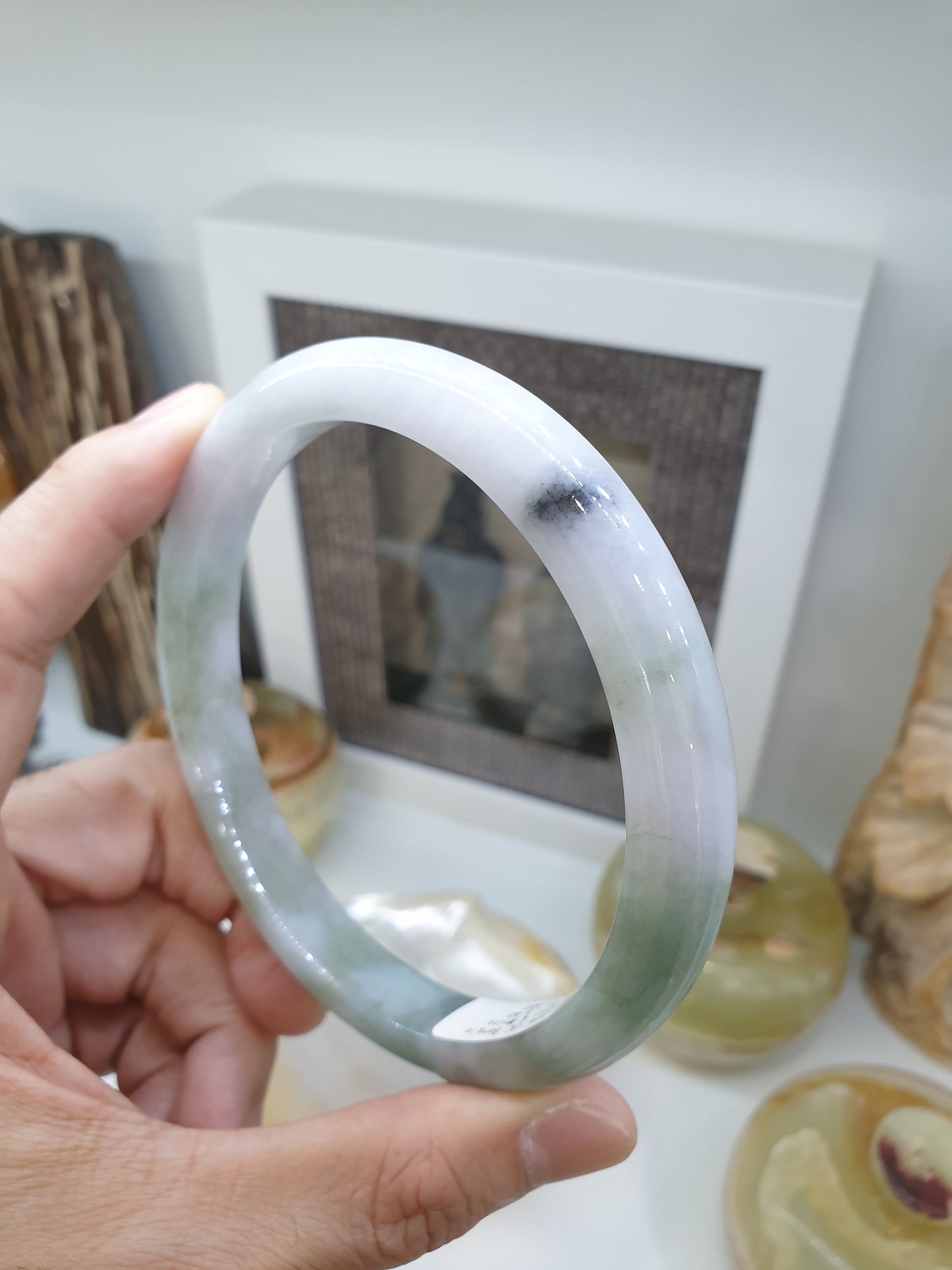 Plus Size Marbled Green Jade Bangle S80.5 Myanmar Natural Jadeite Type A