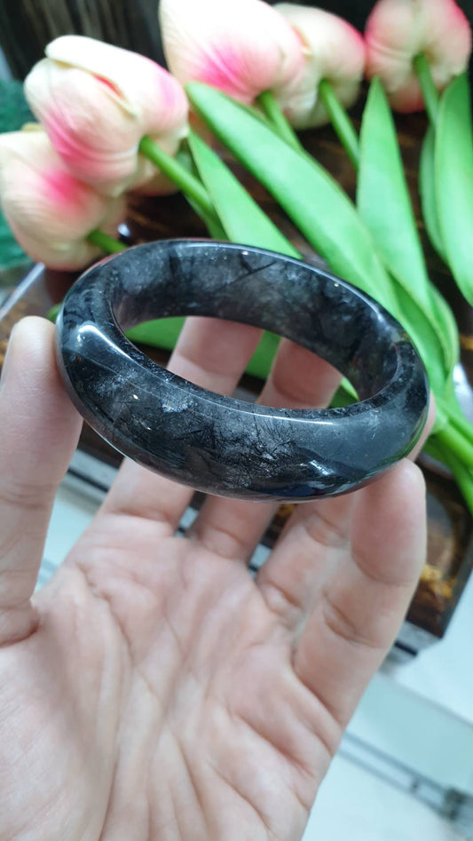 Elegant Tourmalinated Quartz Bangle (Size 50 - 51) | Natural Stone Bracelet