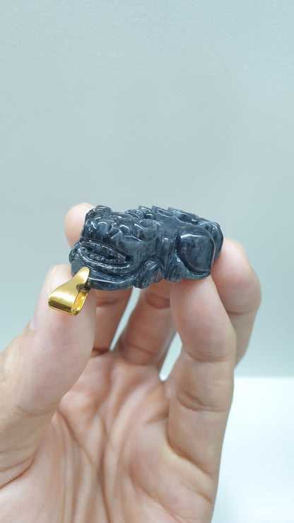 🐉 Black Jade Pixiu Pendant | Solid 14K Gold Bail | His or Hers Wealth Magnet Jewelry 💰
