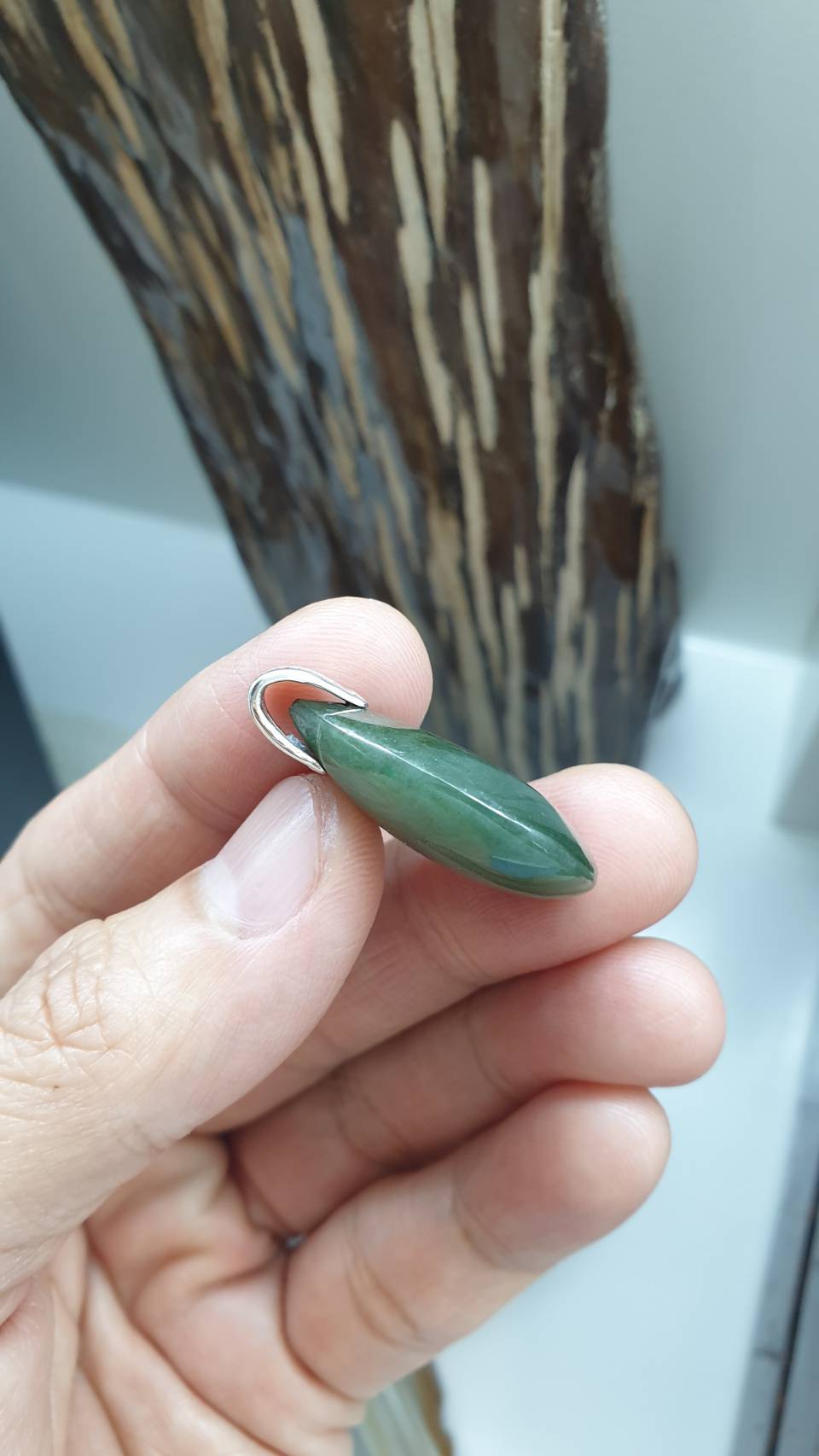 Green Jade Drop Pendant | Fei Cui - Type A Jadeite | Sterling Silver Bail
