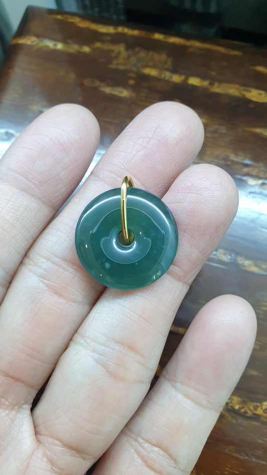 Blue Jade Ping An Kou & Solid 18K Gold | Fei Cui - Type A Jadeite | His or Hers Spinning Pendant