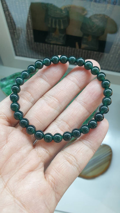 Blue-Black Jade 17cm Bracelet - Type A Natural Myanmar Jadeite 6.5mm Beads