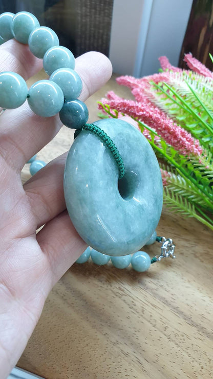 Jade Necklace 20inch with Ping An Kou Pendant Type A Natural Jadeite