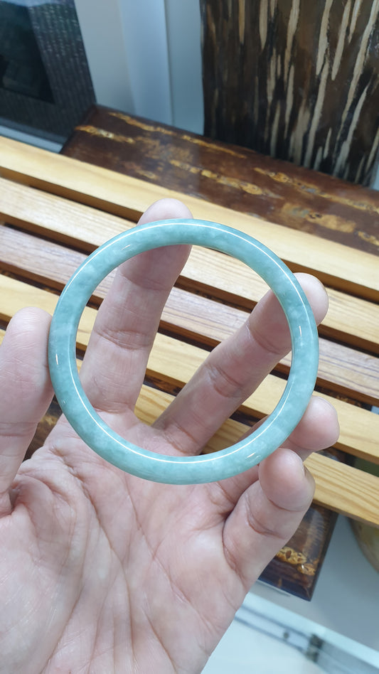 Vintage Green Jade Cylindrical Slim Bangle S58 Type A Natural Myanmar Jadeite