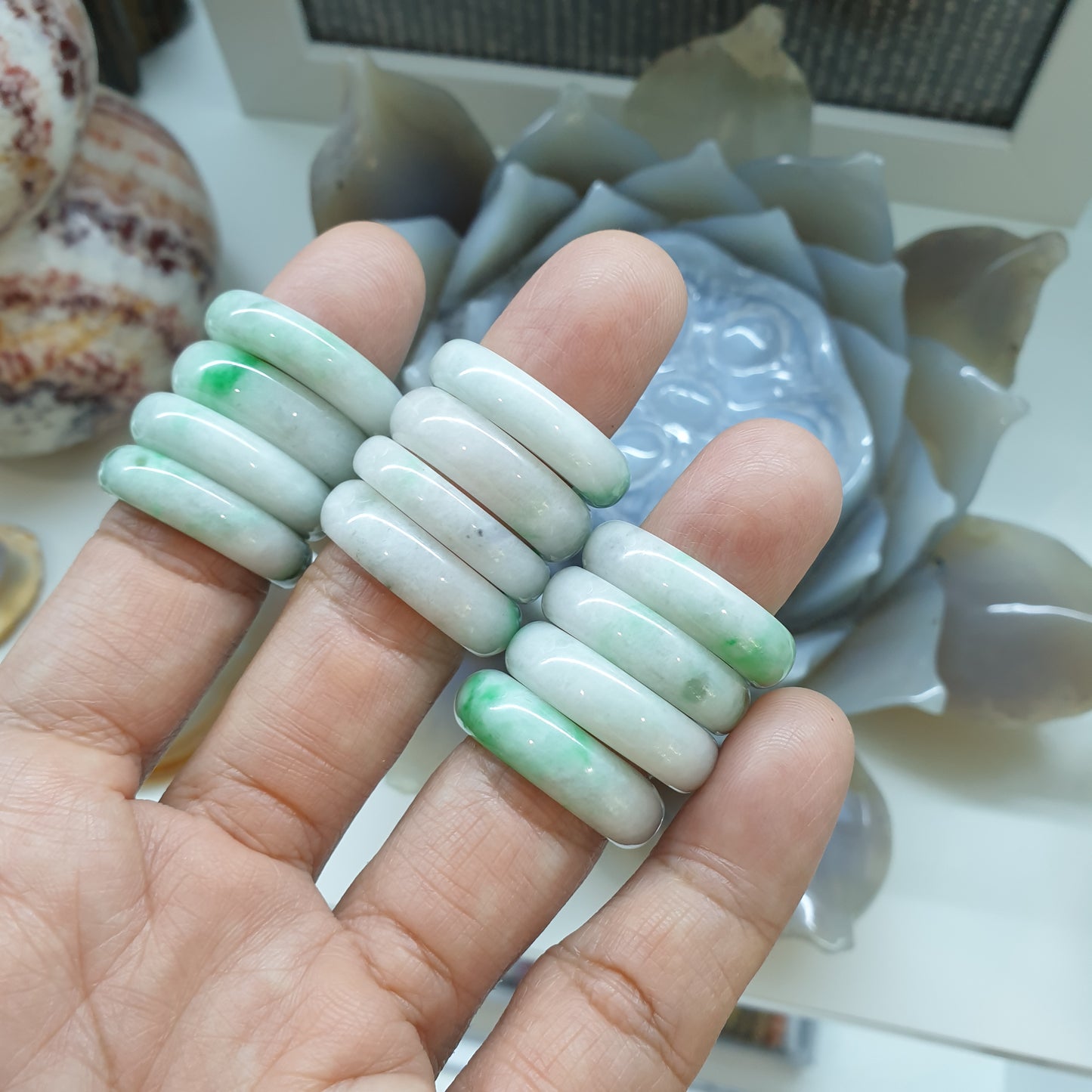 Moss in Snow Jade Rings (Various Sizes)|Type A Natural Jadeite