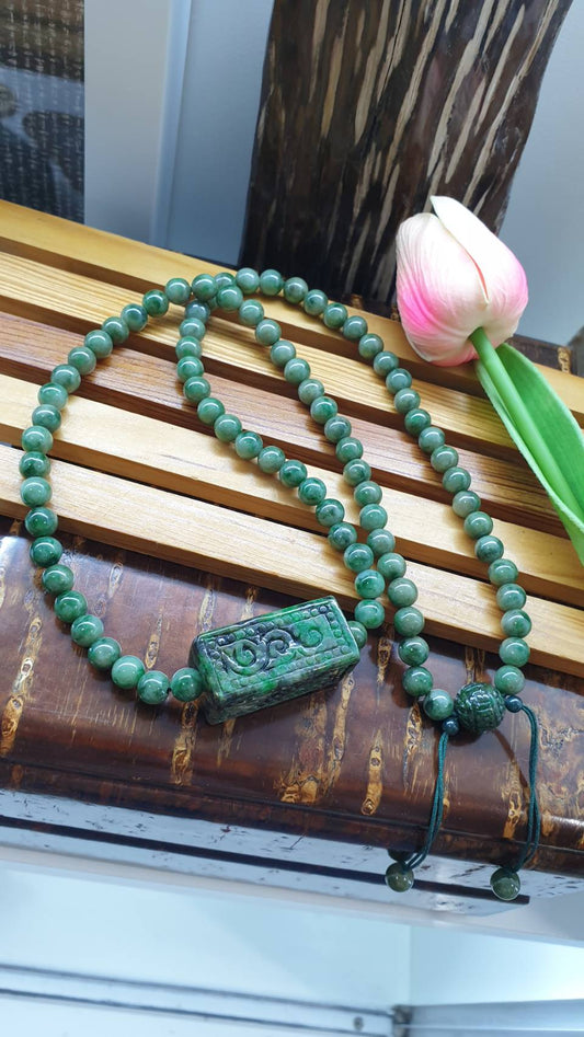 Vintage Ru Yi Jade Necklace 26inch Fei Cui Type A Myanmar Jadeite