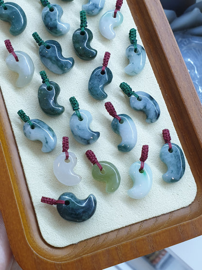 Jade Yin Yang Pendant (Random Pick) | Fei Cui - Type A Jadeite | Handwoven Thread Bail