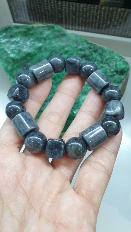 Avant Garde Jade Bracelet 17cm Elegant Marbled Black Type A Myanmar Jadeite