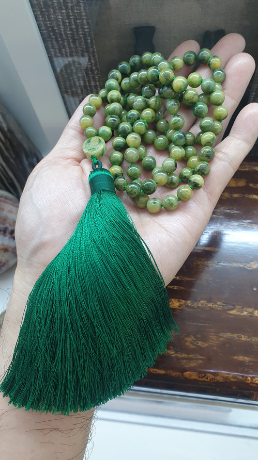 108 Jade Beads Japa Mala | Type A Natural Jadeite | Handcrafted Meditation Beads