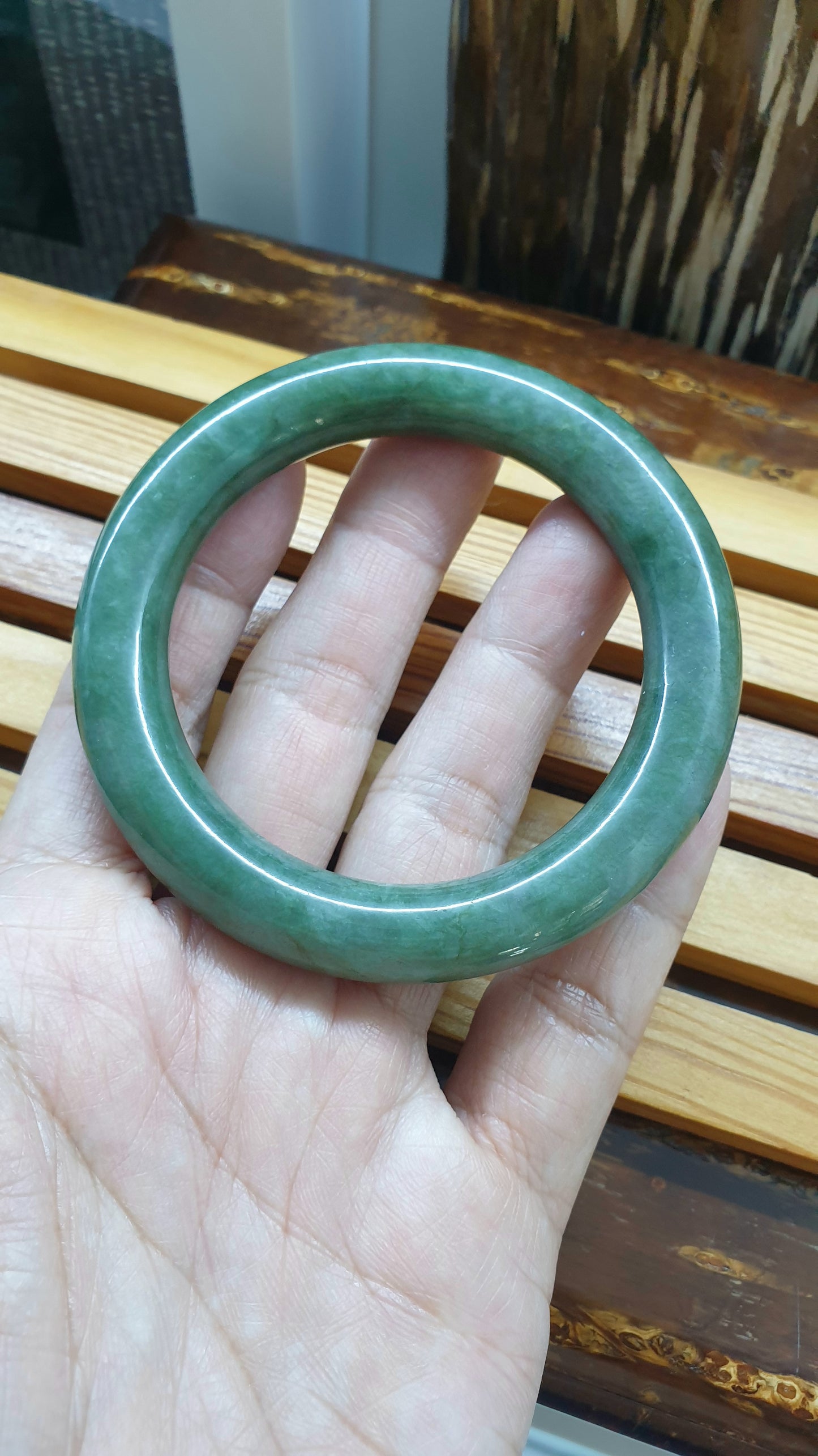 Green Jade Cylindrical Bangle S57.5 Fei Cui Type A Burma Jadeite