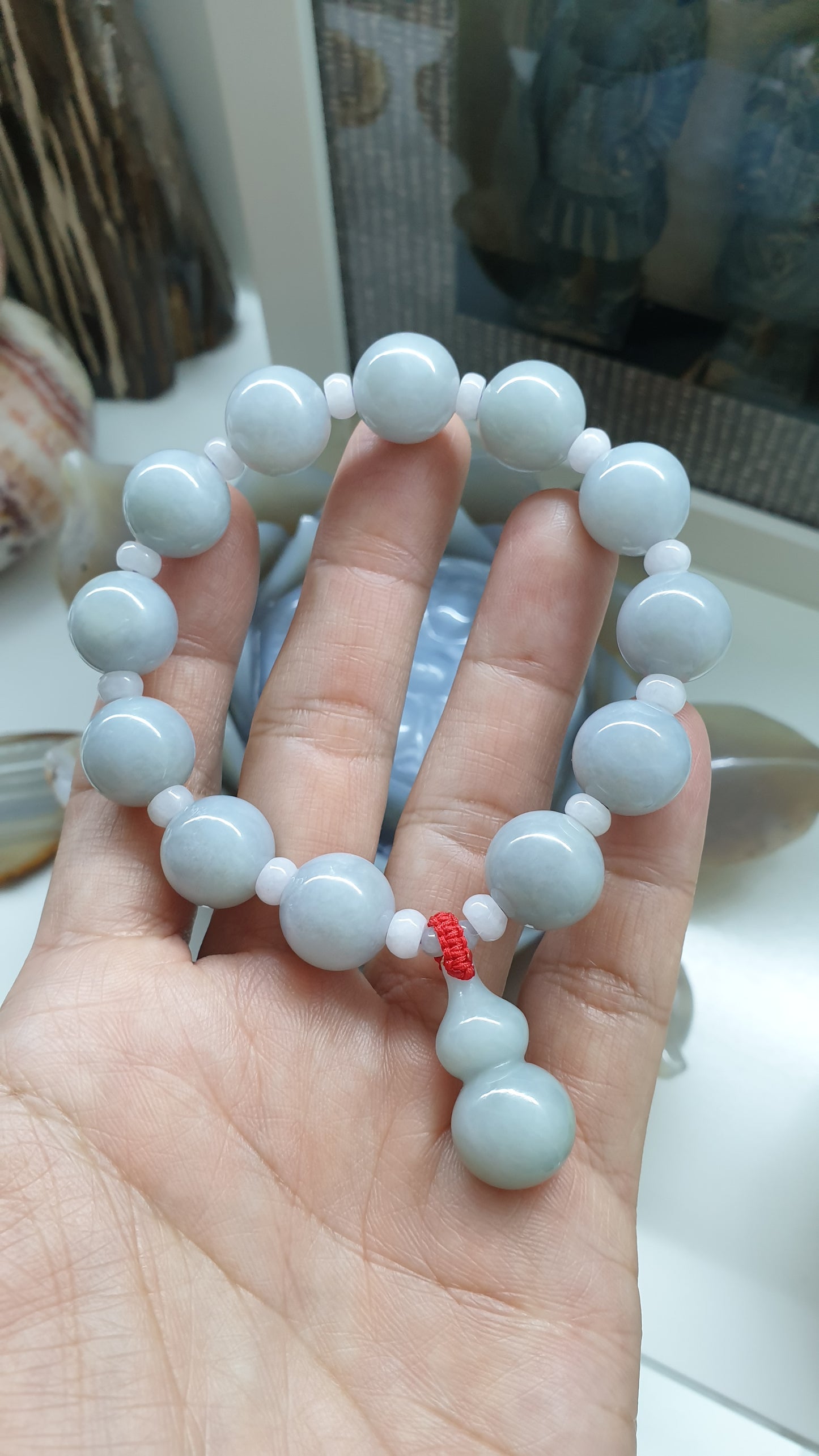 Lavender Jade Bracelet (18 cm) | Lucky Gourd Charm | Natural Jadeite Bracelet