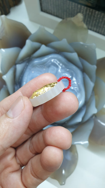 24K Gold Pixiu Pendant (4D Printed / Coated) | Natural Hetian Jade | Lucky Red Thread