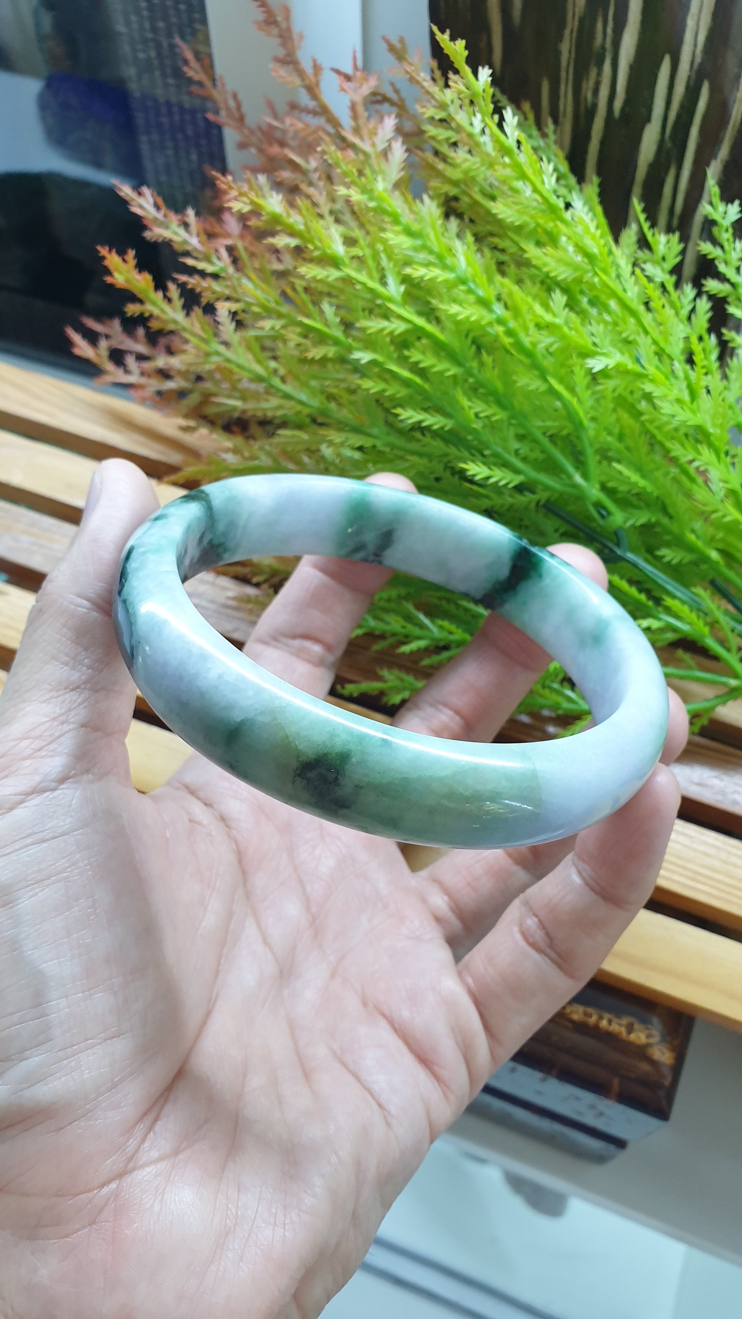 Plus Size Jade Bangle S76.5 Lavender Green Fei Cui Type A Myanmar Jadeite