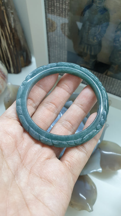 Blue Jade Phoenix Bangle S59 Type A Natural Jadeite