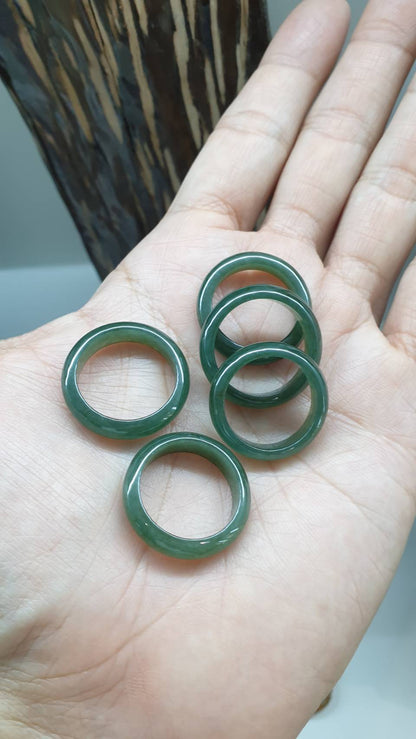 Type A Natural Green Jadeite Solid Band Ring US Size 5.5 to 9.75