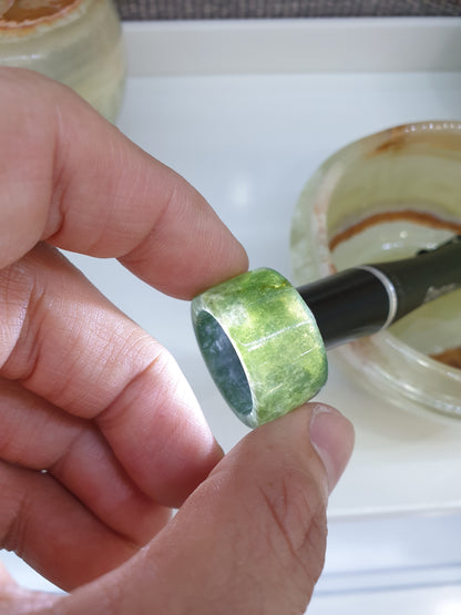 Marbled Green Jade Ring Type A Natural Jadeite Fei Cui Size 9.25 US