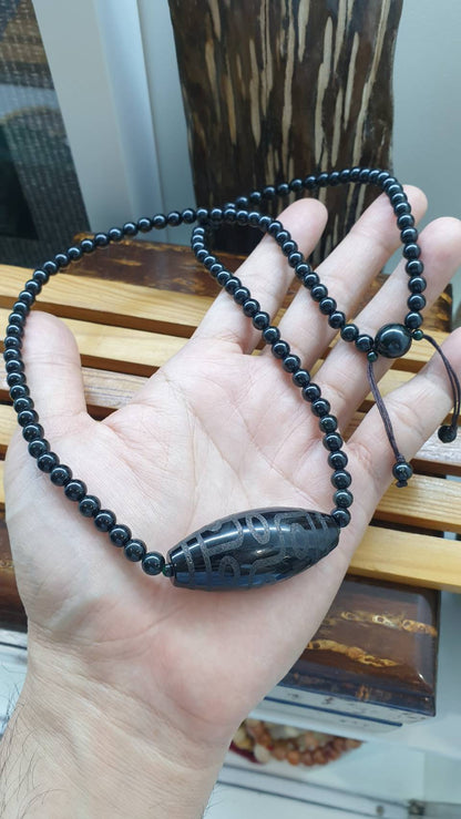 Black Jade Dzi Necklace 26 inch Type A Natural Myanmar Jadeite