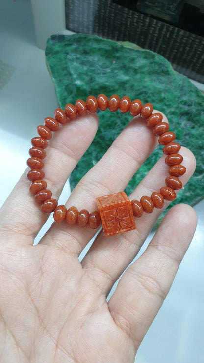Red Jade Abacus Beads Prosperity Bracelet 16cm Natural Myanmar Jadeite