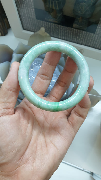 Paired Vintage Jade Cylindrical Bangles S56 Authentic Myanmar Green Jadeite