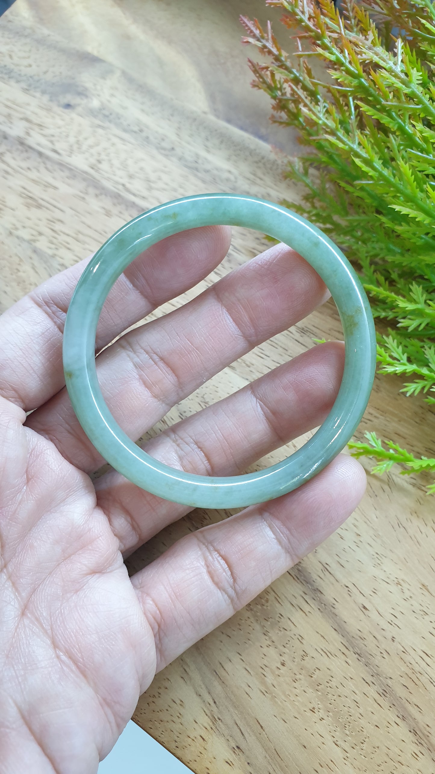 Jade Cylindrical Bangle S54.5 Slim Type A Myanmar Jadeite Natural Blue Green