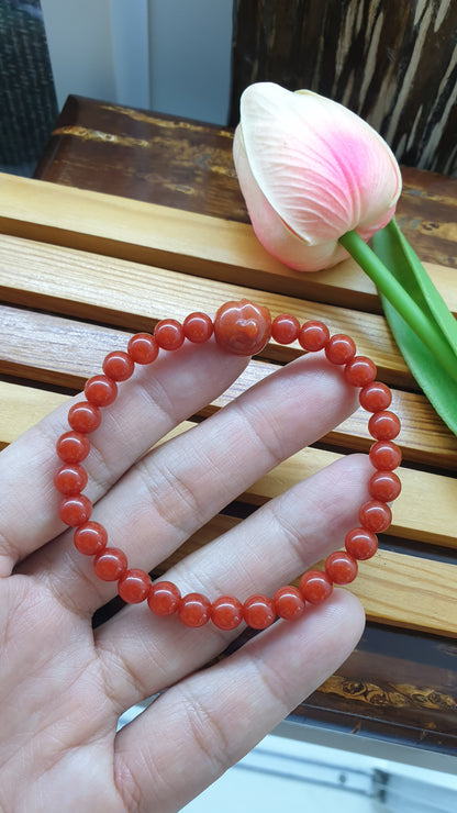 Red Jade Budai Prosperity Bracelets 17cm Type A Natural Myanmar Jadeite