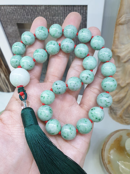 Jade Japa Mala | Speckled Green Beads - Type A Jadeite | Handcrafted Lucky Charms Ideal for Gifting 🎁
