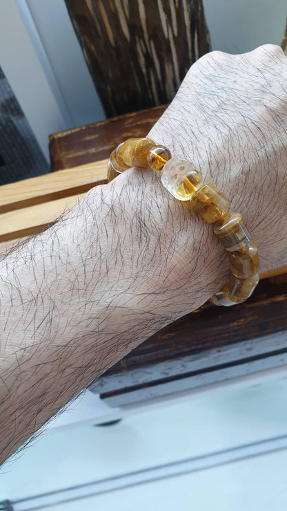 Citrine Wealth Bracelet 17 cm - Natural Gemstone Pixiu, Cylinder Beads