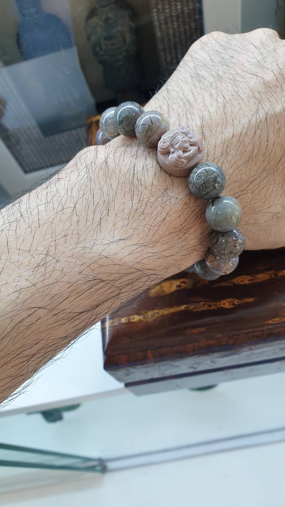 Alxa Jasper Prosperity Bracelets with Cai Shen Ye Charm 18 cm - Natural stones