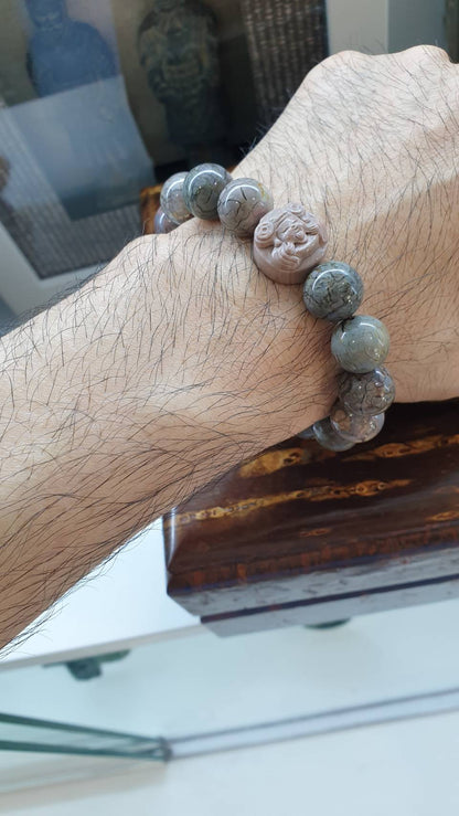 Alxa Jasper Prosperity Bracelets with Cai Shen Ye Charm 18 cm - Natural stones