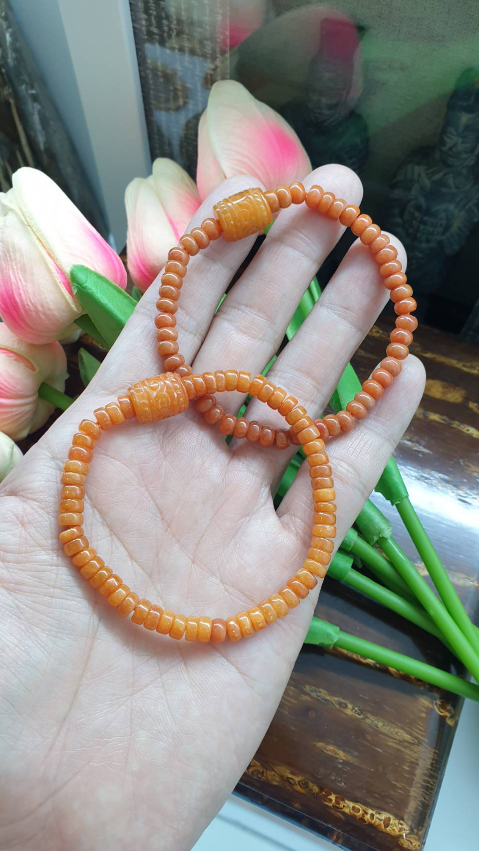 Orange Jade Ru Yi and Abacus Beads Bracelet (17 cm) | Type A Natural Jadeite | His or Hers Luckycharm Accessory