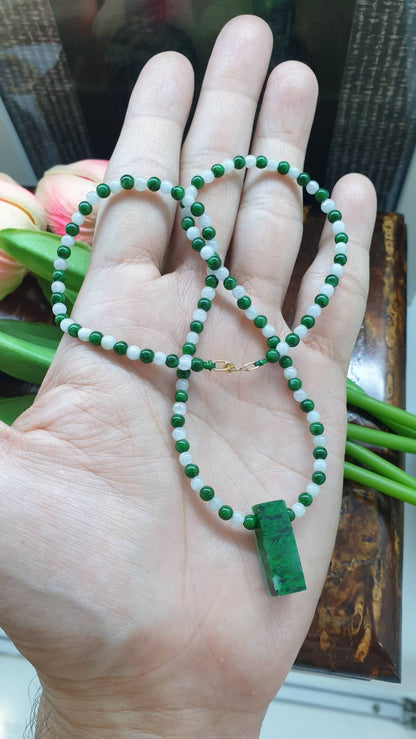 Jade & Mawsitsit Choker (16") | 9K Gold Lobster Lock | Type A - Natural Jadeite