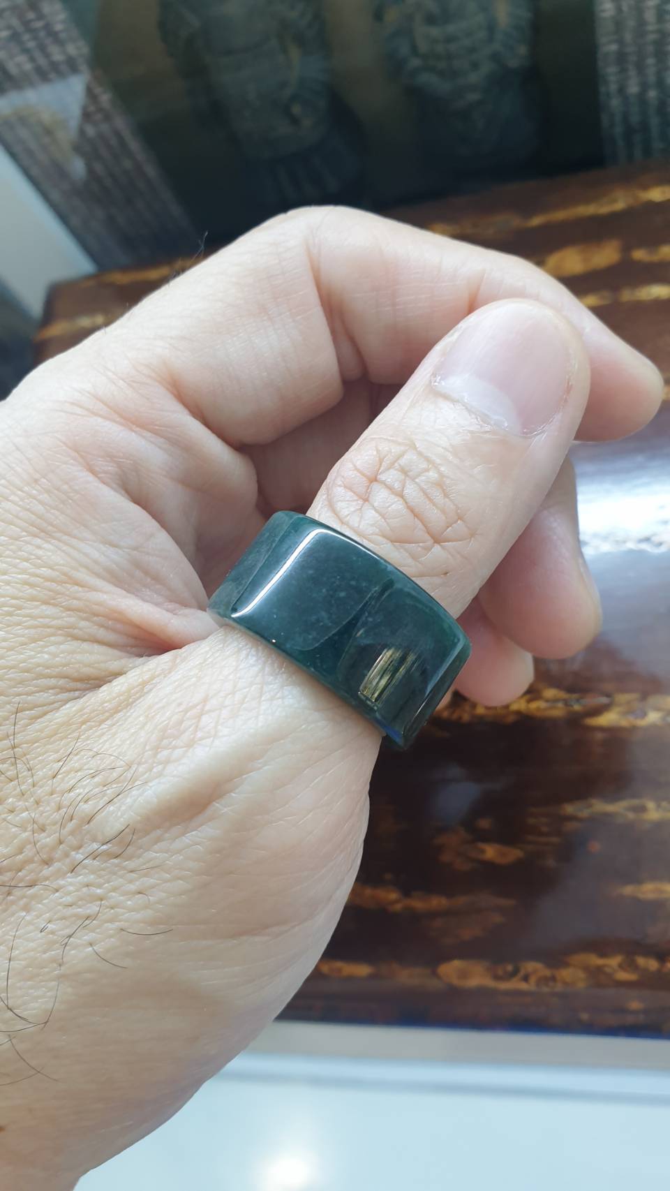 Olmec Blue Jade Archer Ring Type A Natural Jadeite US Sizes 11.5 to 12