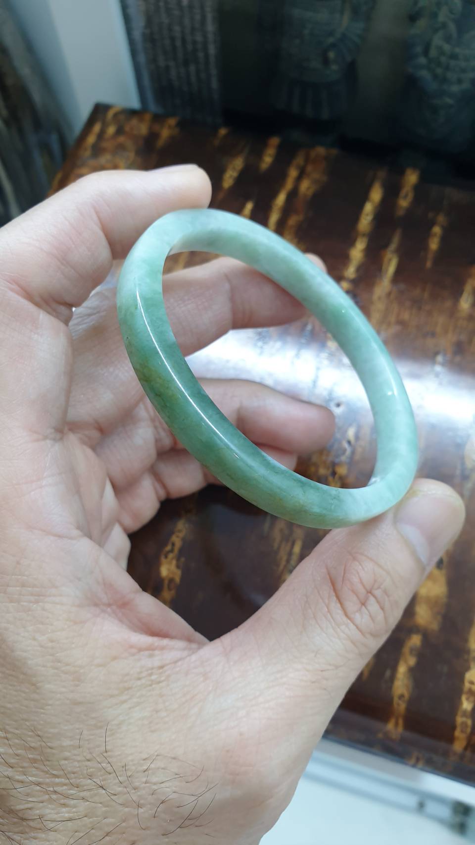 Green Jade Slim Bangle (Two-toned) (Size 56 - 57) | Type A Natural Jadeite